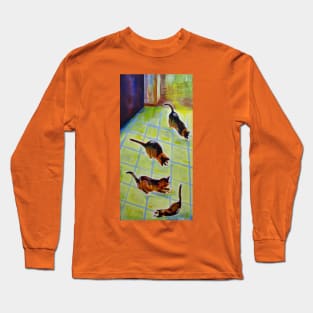 Cat Chasing Toys in the Kitchen Long Sleeve T-Shirt